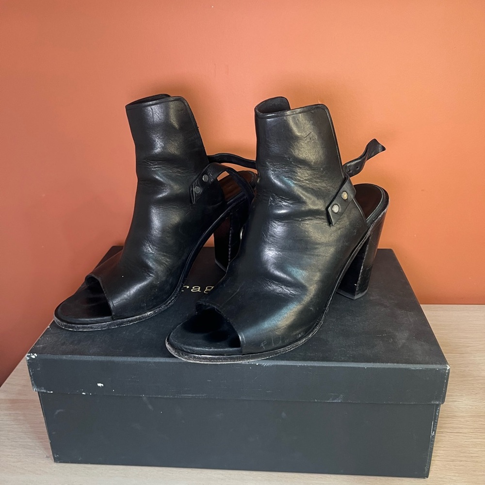 rag & bone - Women's Black Open-Toe Leather High Heel Booties